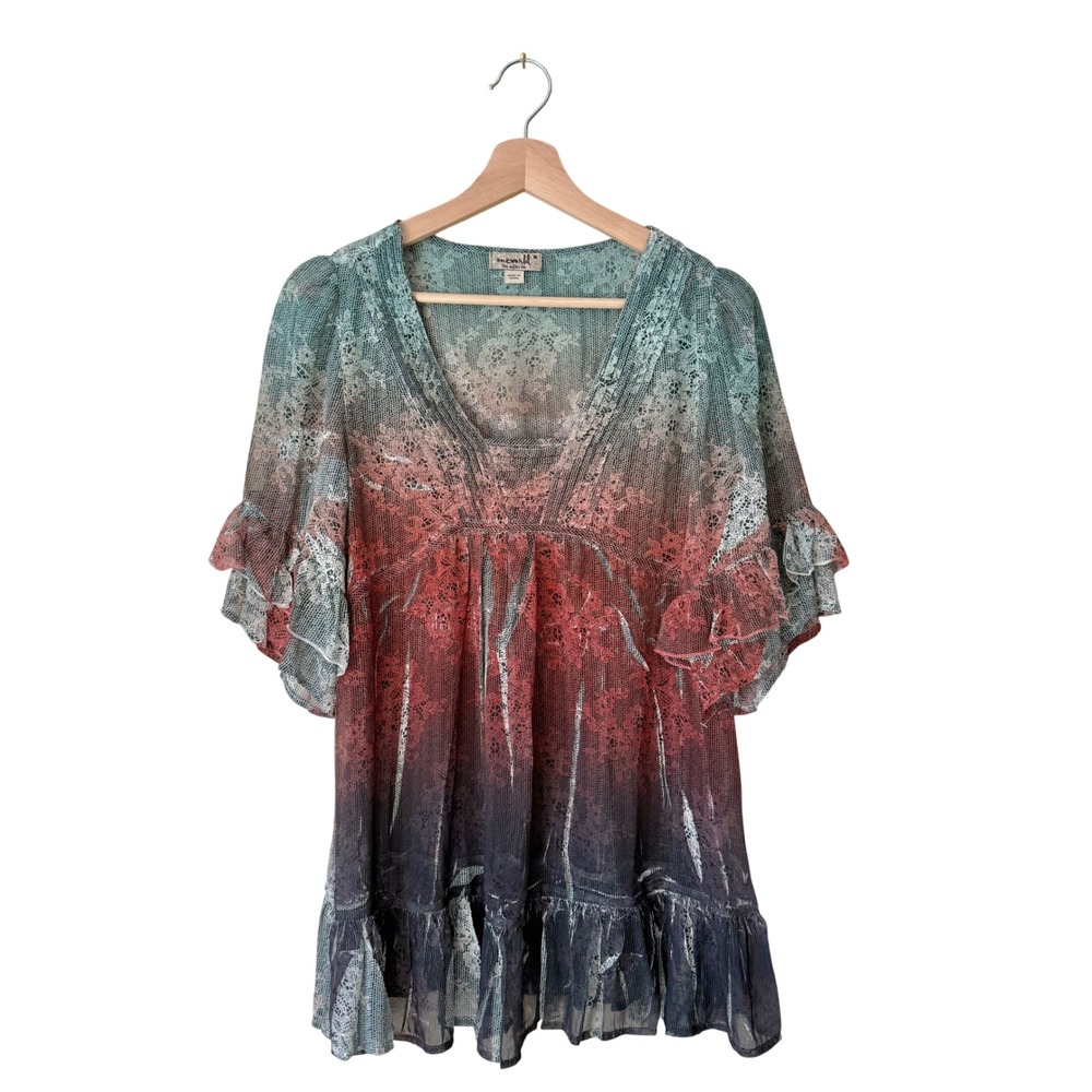 One World Ombre Lace‎ Mesh Babydoll Tunic Top Medium